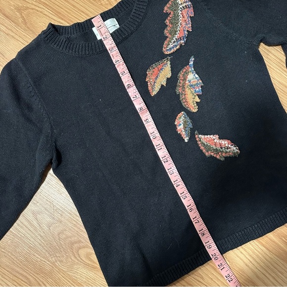 Christopher & banks hand embroidered size small black sweater with leaves - Picture 10 of 11